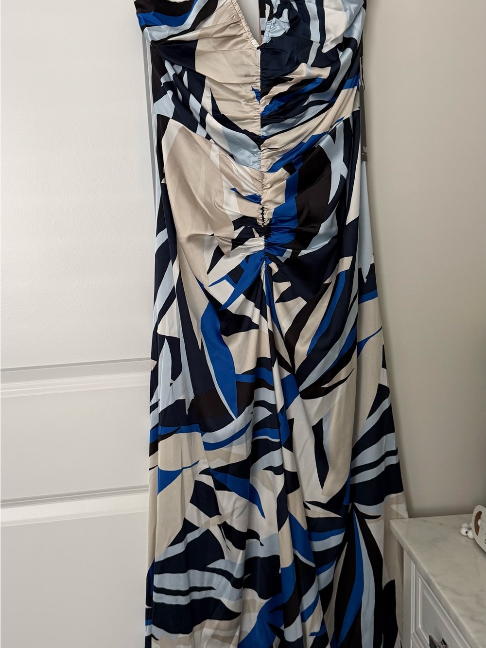 NWT!!  White House Black Market Blue, Black & Cream Halter Maxi Dress- size 10